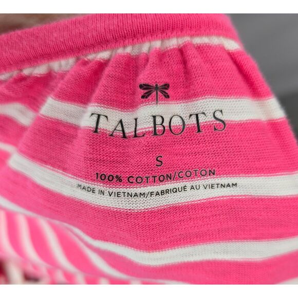 Women's Talbots Peasant Top Shirt Pink & White Stripe Long Sleeve Blouse Small - Picture 6 of 6